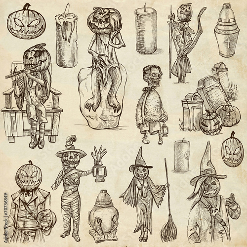 Картината върху платно Halloween, Jack o Lantern - An hand drawn vector pack