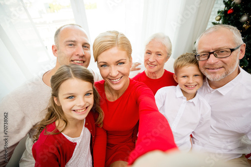 smiling family making selfie at home