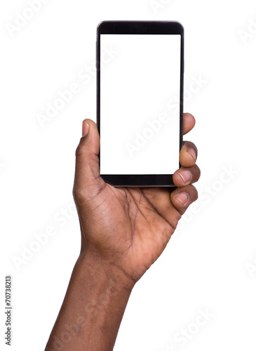 Man holding smart phone with blank screen