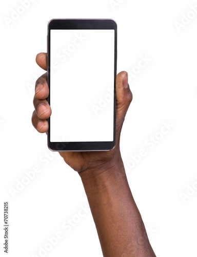 Hand holding smart phone with blank screen