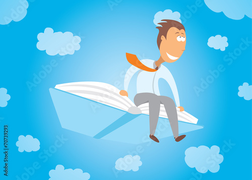 Businessman flying on a book