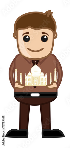 Visit Taj Mahal India - Travel Cartoon Concept