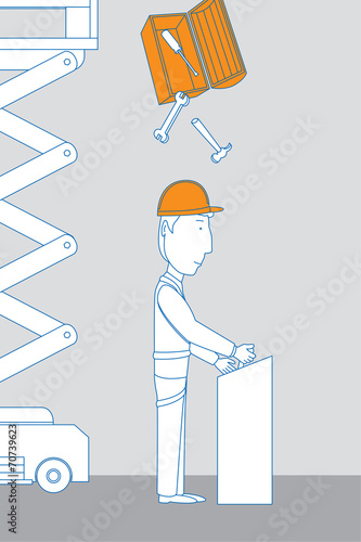 Worker preventing accidents by using helmet