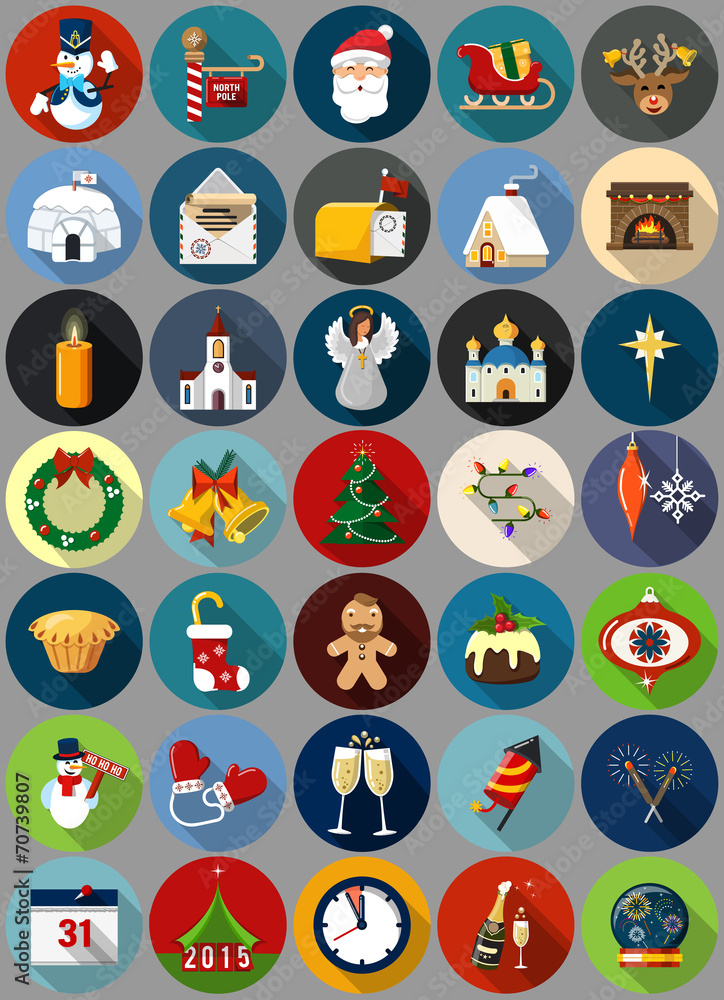 Set of 35 Christmas and New Year  Icons