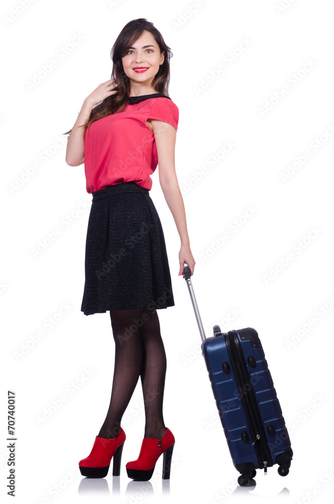 Travel vacation concept with luggage on white Travel vacation concept with luggage on white