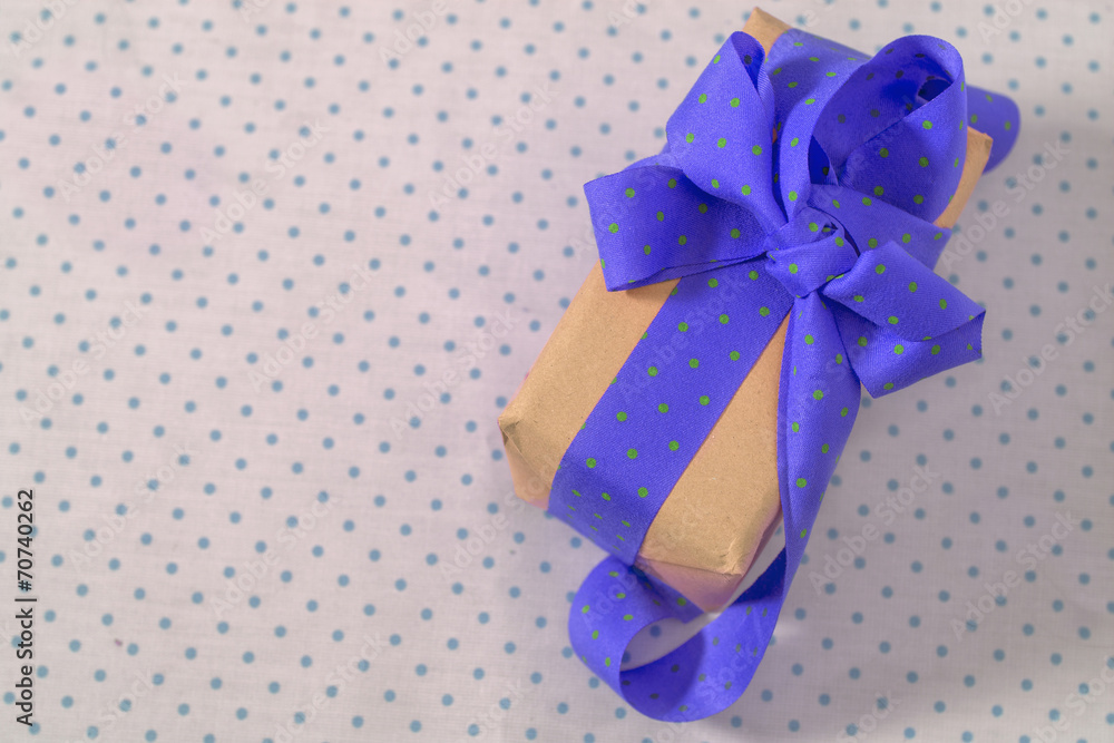 gift box with ribbon and bow, blue polka dot gift box with ribbon and bow, blue polka dot