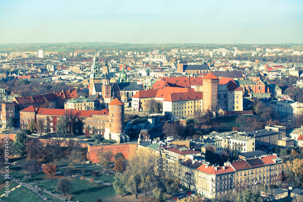 Film style photo Royal Wawel Castle in Krakow