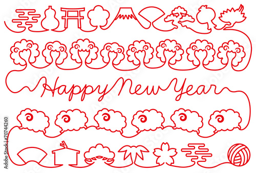 羊　一筆書き　年賀状