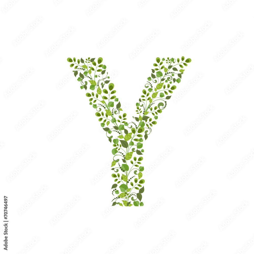 Spring green leaves. eco letter Y Spring green leaves. eco letter Y