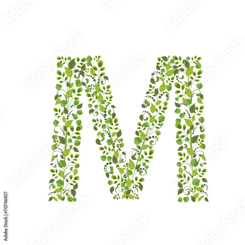 Spring green leaves. eco letter M