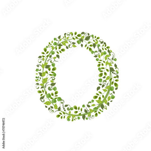 Spring green leaves. eco letter O