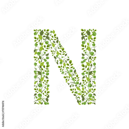 Spring green leaves. eco letter N