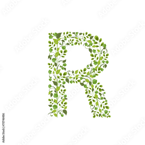 Spring green leaves. eco letter R