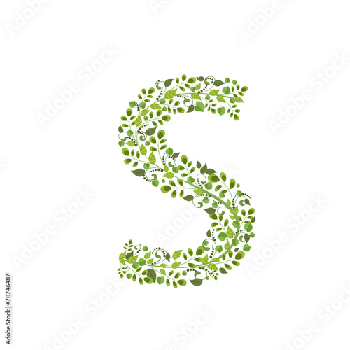 Spring green leaves. eco letter S