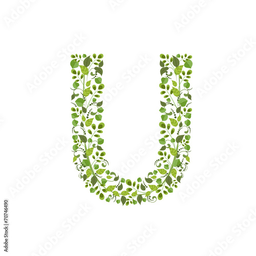 Spring green leaves. eco letter U