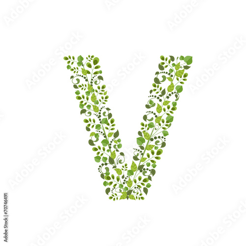 Spring green leaves. eco letter V