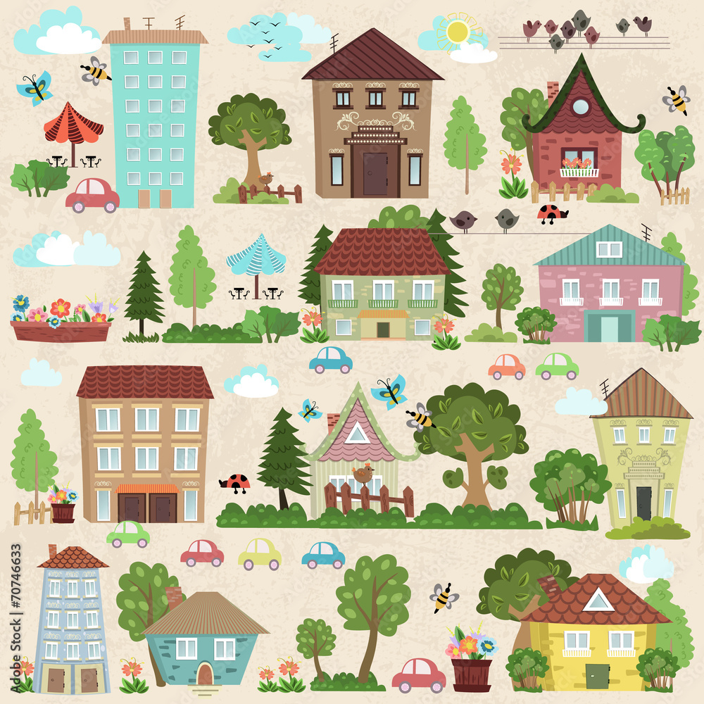 Collection a cute houses and trees for you design