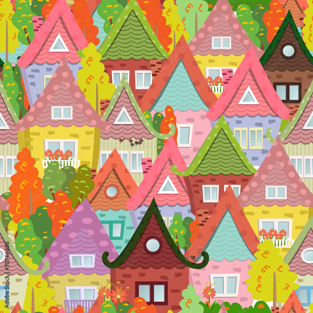 seamless texture with cute houses