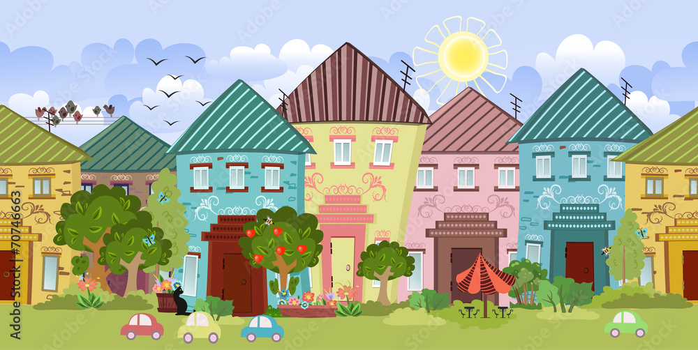 seamless border with cute houses and trees for you design seamless border with cute houses and trees for you design