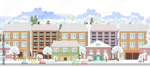 panorama. seamless border with a winter cityscape