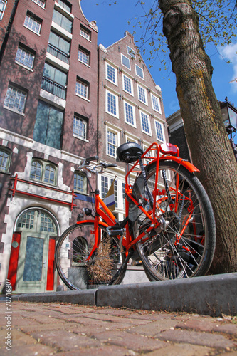 Amsterdam city with bike against houses in  Holland