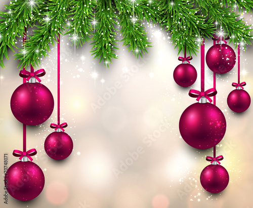 Christmas frame with fir branches.