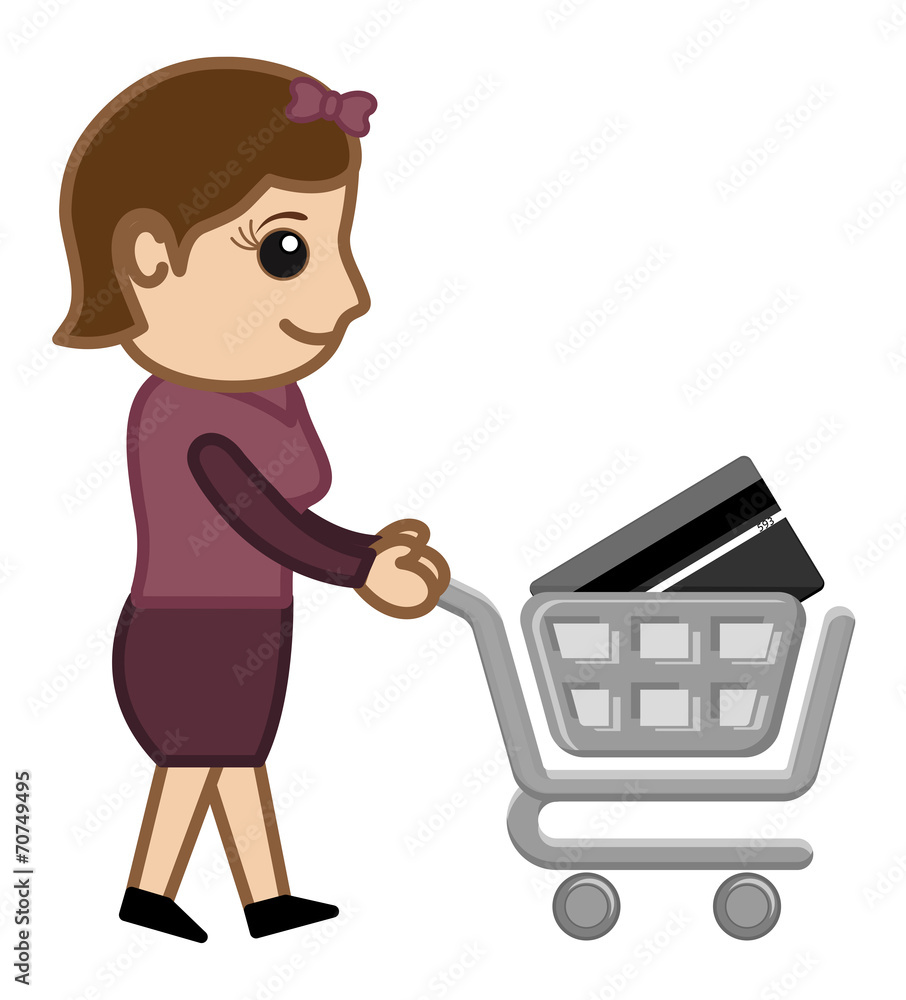 Plastic Money Shopping Concept - Cartoon Vector Plastic Money Shopping Concept - Cartoon Vector