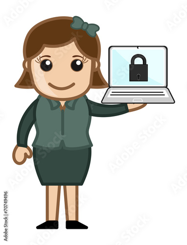 Secure Computer - Cartoon Vector