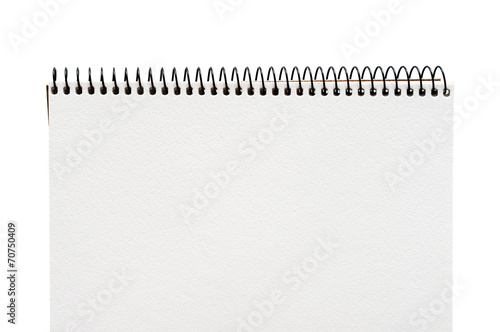 close up of a blank white notebook on white background