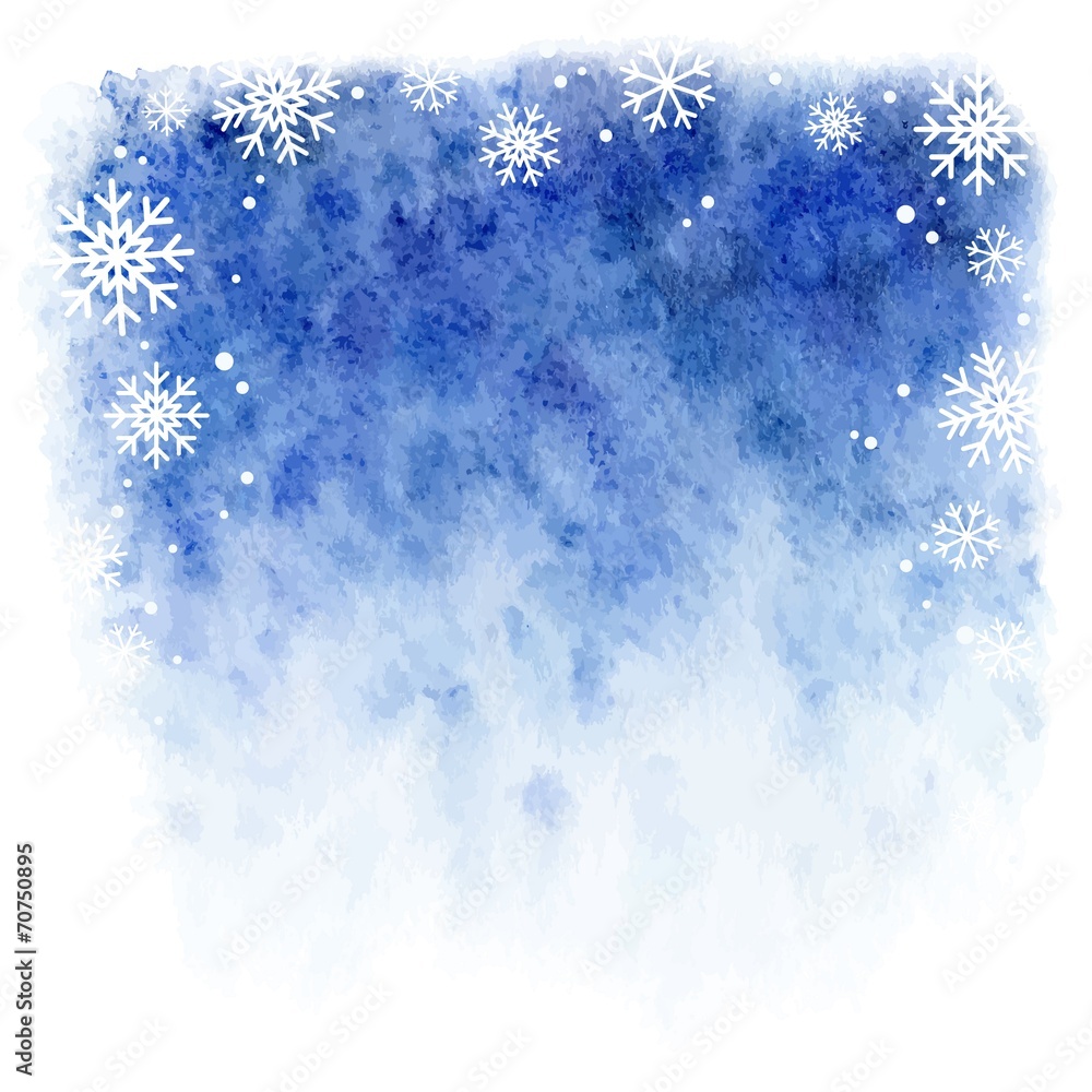 winter watercolor background. falling snowflakes winter watercolor background. falling snowflakes