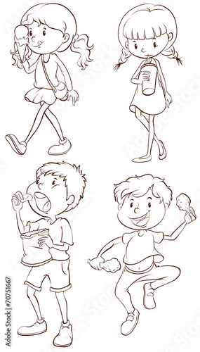 Simple sketches of kids taking their snacks