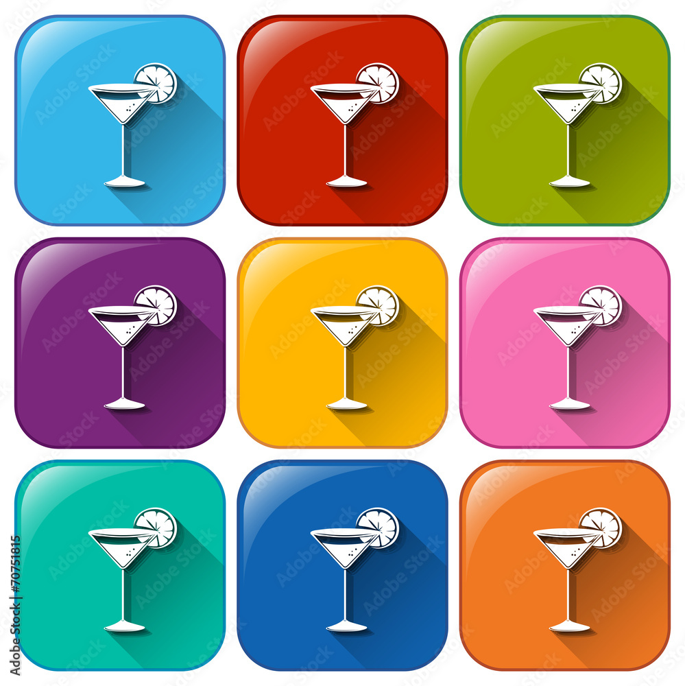 Rounded buttons with cocktail drinks Rounded buttons with cocktail drinks