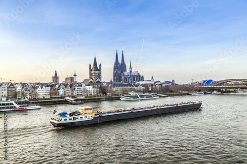 sunrise in cologne with Dome and river Rhine