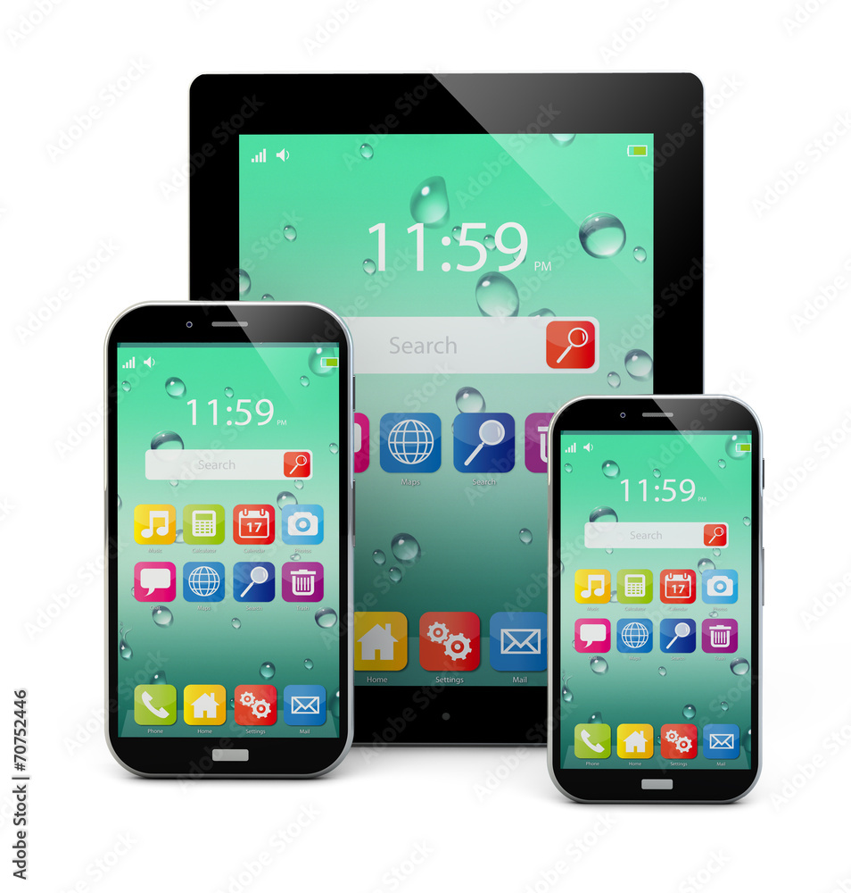 Black glossy tablet PC and touchscreen smartphones Black glossy tablet PC and touchscreen smartphones