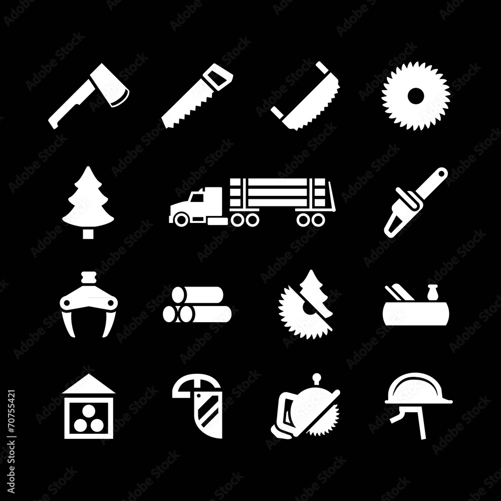 Fototapeta premium Set icons of sawmill, timber, lumber and woodworking