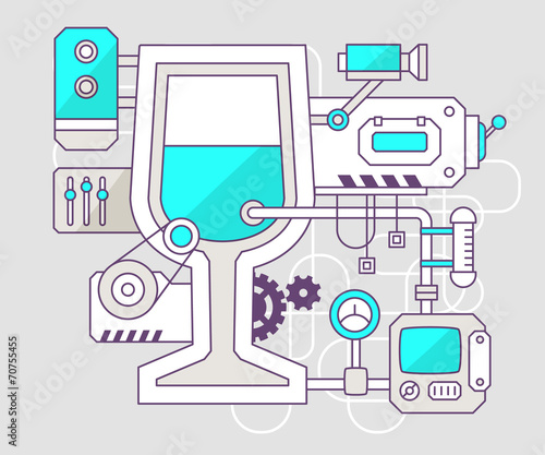 Vector industrial illustration of the mechanism of cup of wine.