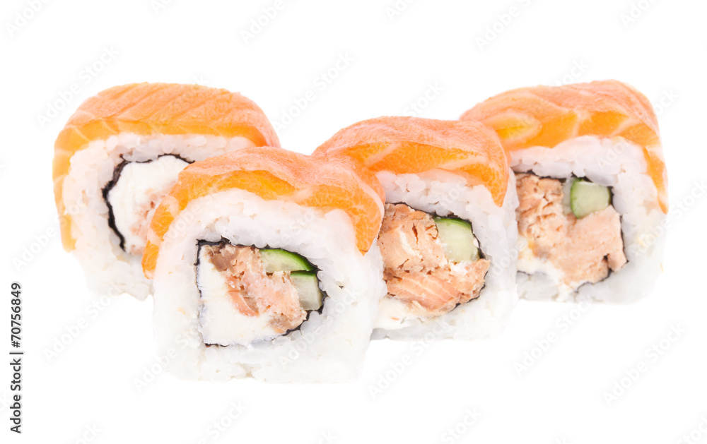 Traditional fresh japanese sushi rolls on a white background Traditional fresh japanese sushi rolls on a white background