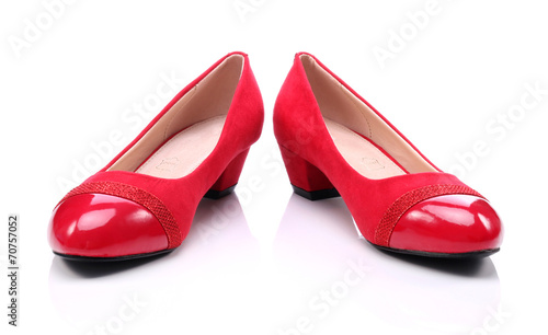 Womens red shoes on a white background