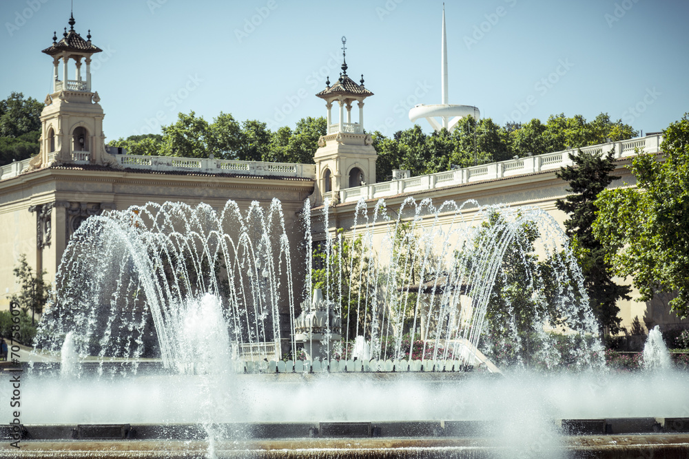 fountain and ancient architecture at national museum barcelona,
