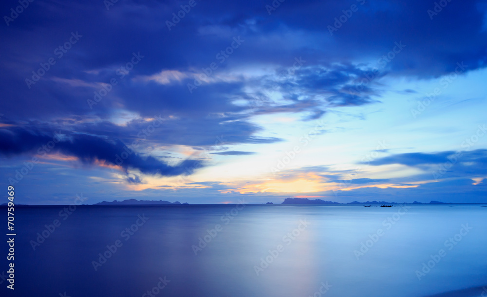 Panoramic dramatic tropical blue sunset and  sky  background