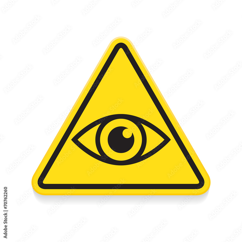 Symbol of eye, warning sign, yellow triangle Symbol of eye, warning sign, yellow triangle