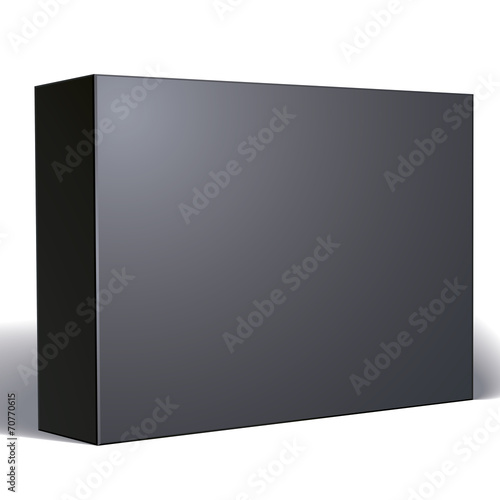 Package black box design isolated on white background, template