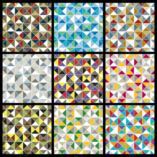 Squared blocks with bright geometric colorful triangles separate