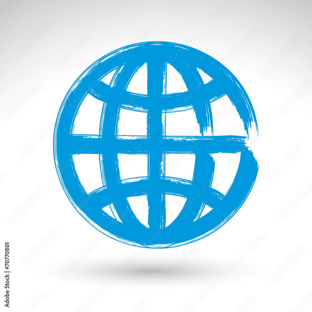 Hand-painted earth globe icon isolated on white background, simp Hand-painted earth globe icon isolated on white background, simp
