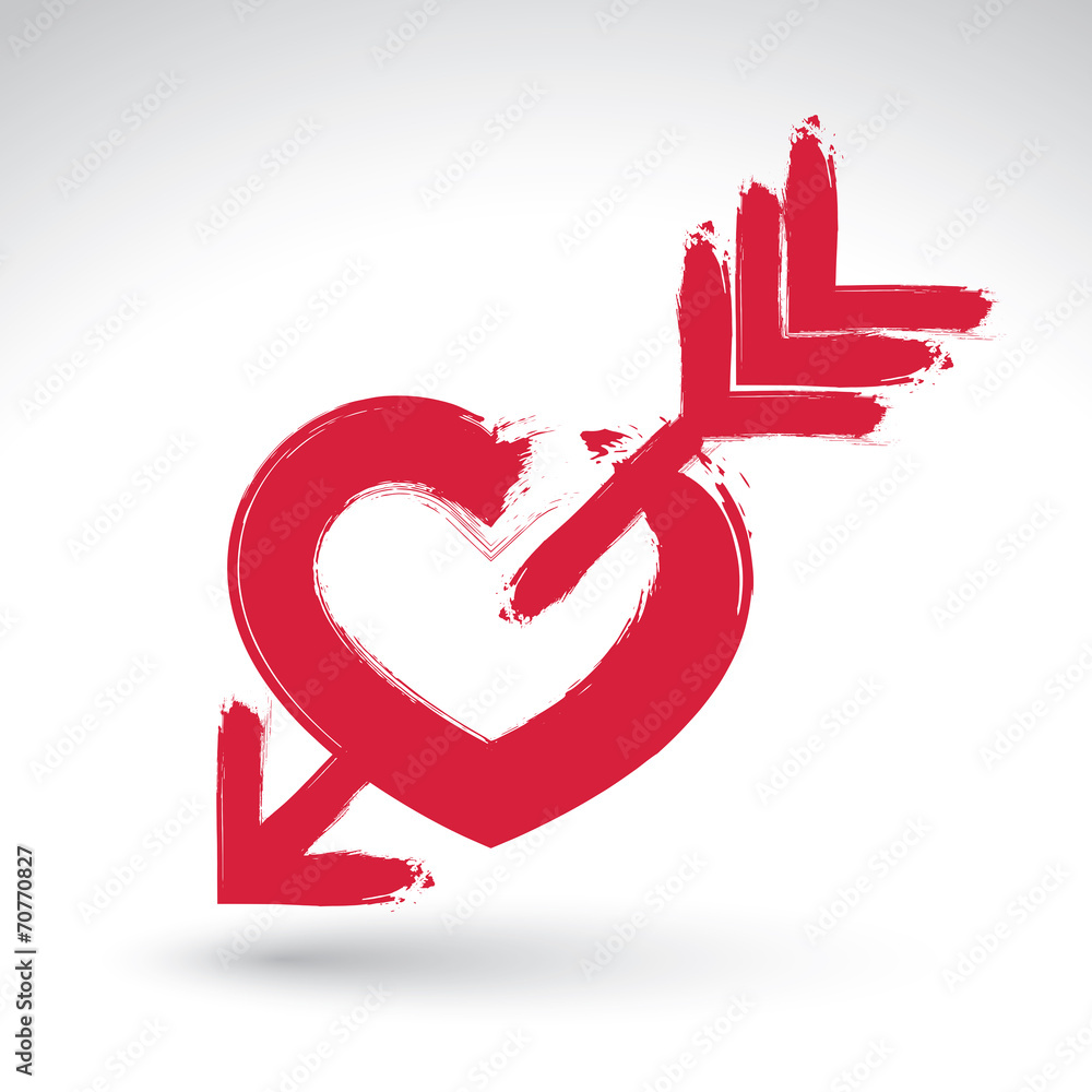 Hand drawn red love heart icon, brush drawing loving heart sign Hand drawn red love heart icon, brush drawing loving heart sign