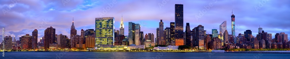 Manhattan Midtown skyline panorama before sunrise, New York
