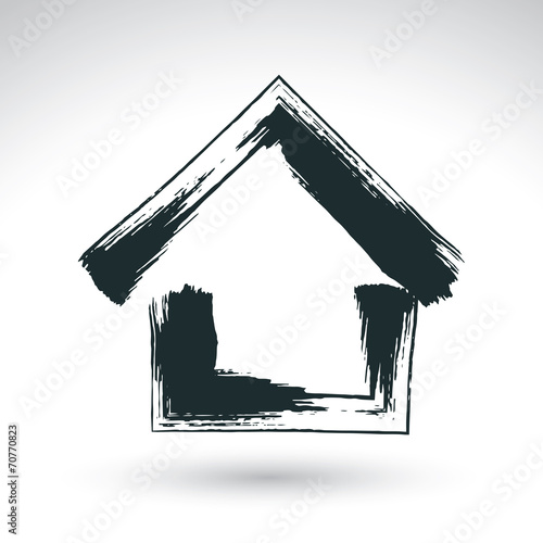 Hand drawn country house icon, estate logotype, simple cottage s