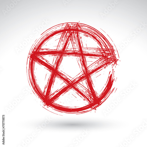 Hand drawn pentagram icon scanned and vectorized, brush drawing