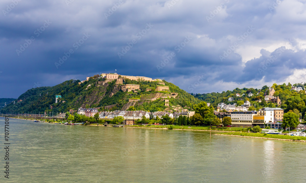 View of Fortress Ehrenbreitstein in Koblenz, Germany
