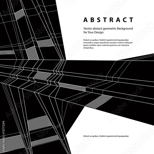 Vector abstract geometric background, techno style black and whi